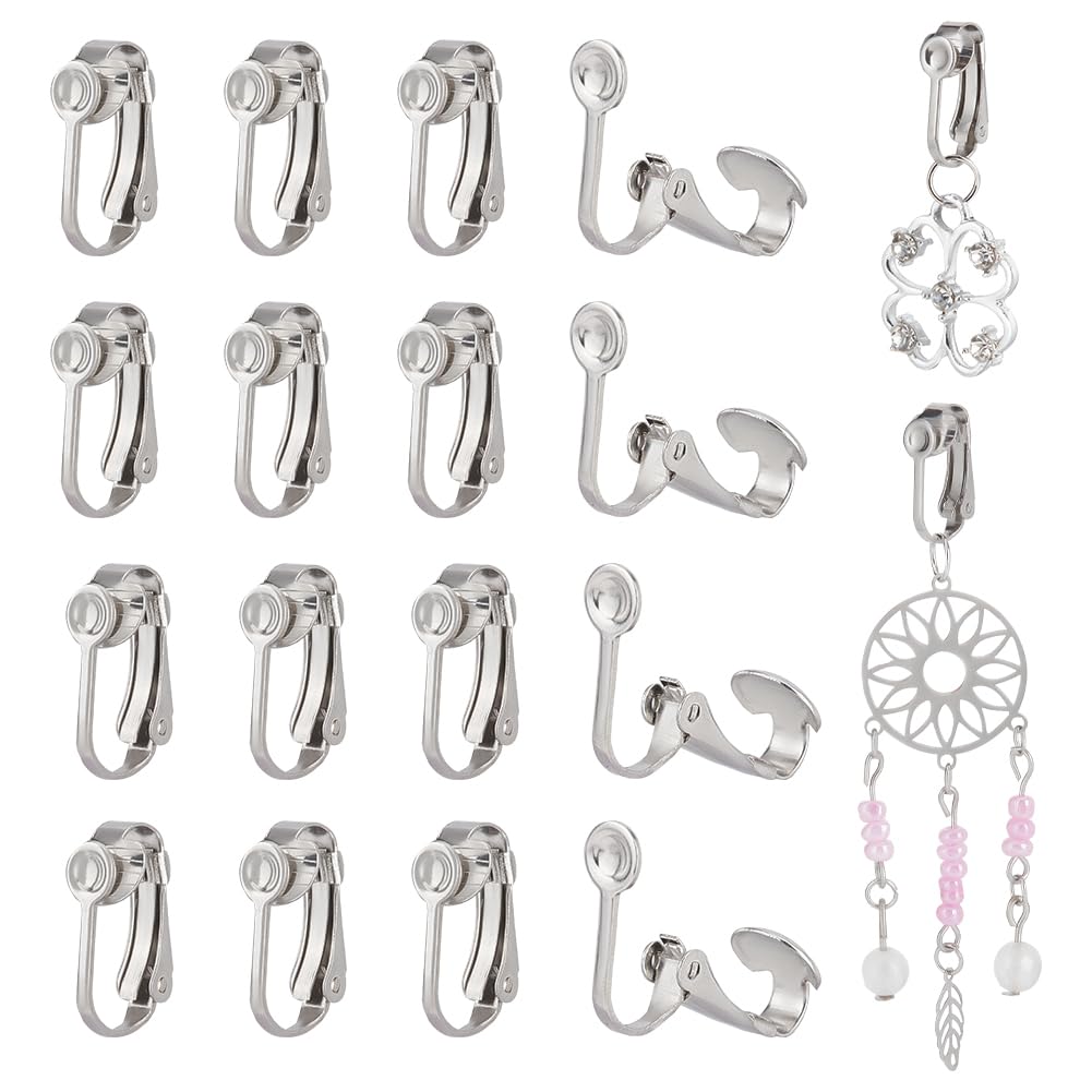 UNICRAFTALE 70Pcs 304 Stainless Steel Clip-on Earring Converter Components Round Earring Clip Backs DIY Earring Making for Women Girls Non-Pierced Ears