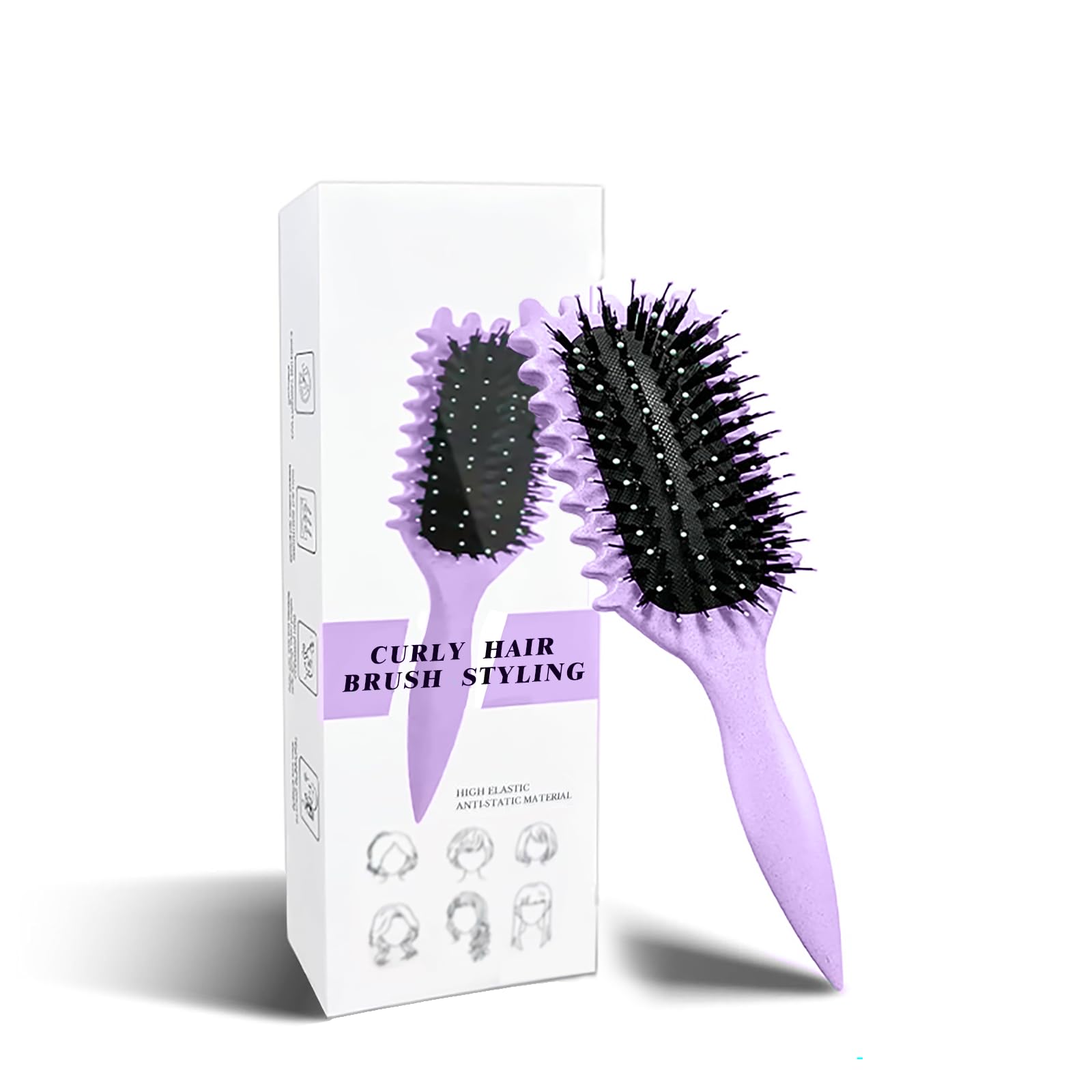 Curl Brush - Define Styling Brush with Prongs, for Combing and Shaping Men's and Women's Curls to Reduce Pulling and Curl Separation (Purple, 24cm)