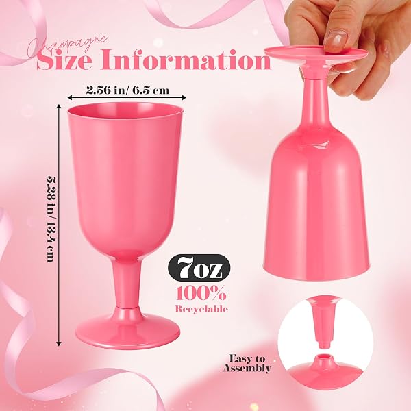 JINGMORE 96 PCS PLASTIC GOBLETS WITH STEM 7 OZ PLASTIC WINE GLASSES FOR PARTY DISPOSABLE WINE CUP CHAMPAGNE FLUTES DRINKING GLASS FOR WEDDING TOASTING BIRTHDAY PARTY SUPPLY