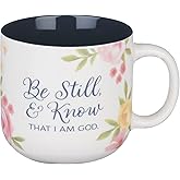 Christian Art Gifts Large Novelty Inspirational Ceramic Coffee & Tea Mug for Women & Men: Be Still & Know Encouraging Scripture Psalm, Dishwasher & Microwave Safe, White & Navy, 15 oz.