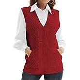 Womens’Knit Sweater Vest V Neck Sleeveless Cardigan Button Down Sweater Pocket Outwear Tops