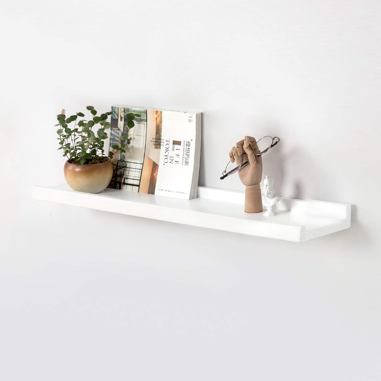 Floating Shelf, 24" White Rustic Solid Wood Wall Concealed Bracket Wall
