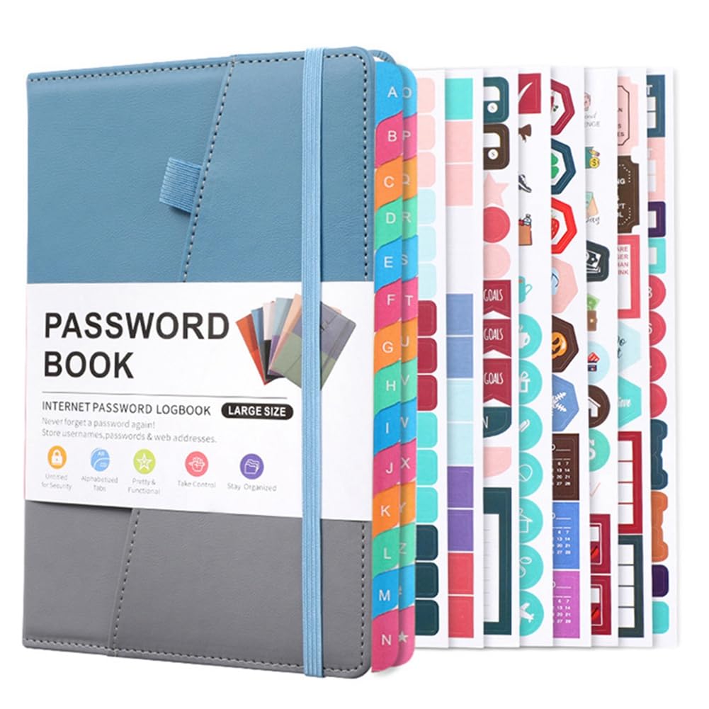 Cikoopul Password Keeper Book with Alphabetical Tabs for Seniors, Password Notebook for Internet Website Address Log in Detail,B Easy to Use About 21.3x15cm