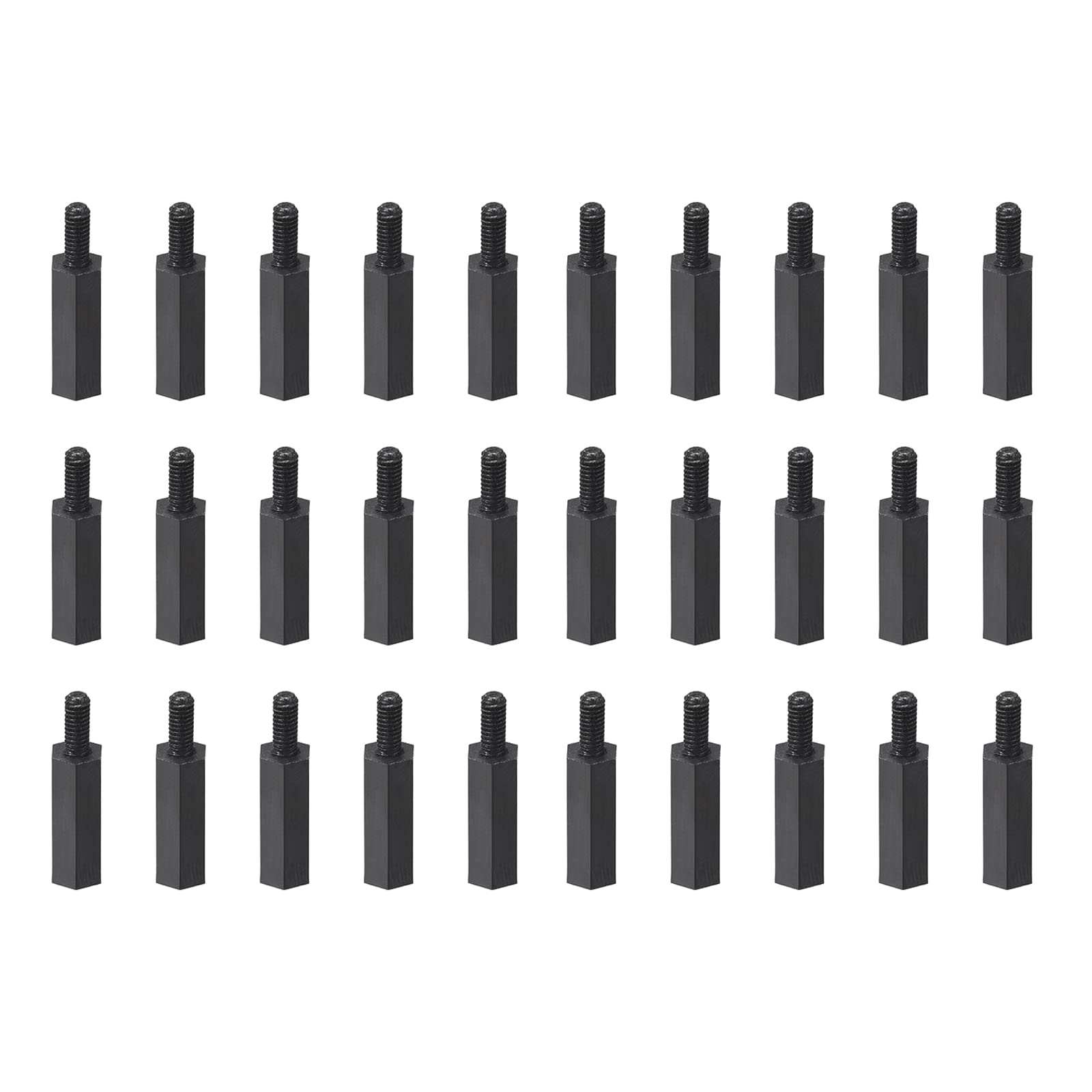 YOKIVE 30 Pcs M2.5 Standoff Screws, Nylon Hex PCB Standoffs with High Insulation Effect, Keep Height Consistent, Great for Motherboard (Black, 15mm+6mm)