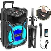Portable Bluetooth PA Speaker System-800W Outdoor Bluetooth Speaker Portable PA System w/Microphone in, Party Lights, MP3/USB SD Card Reader, FM Radio, Rolling Wheels-Mic, Remote-Pyle PPHP122SM.5