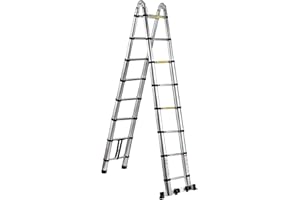 SHZOND 16.5 FT Aluminum Telescopic Extension Ladder 330 LBS Capacity A-Type Telescoping Ladder with Wheels Multi Purpose Extension Ladder with Spring Loaded Locking (16.5 FT)