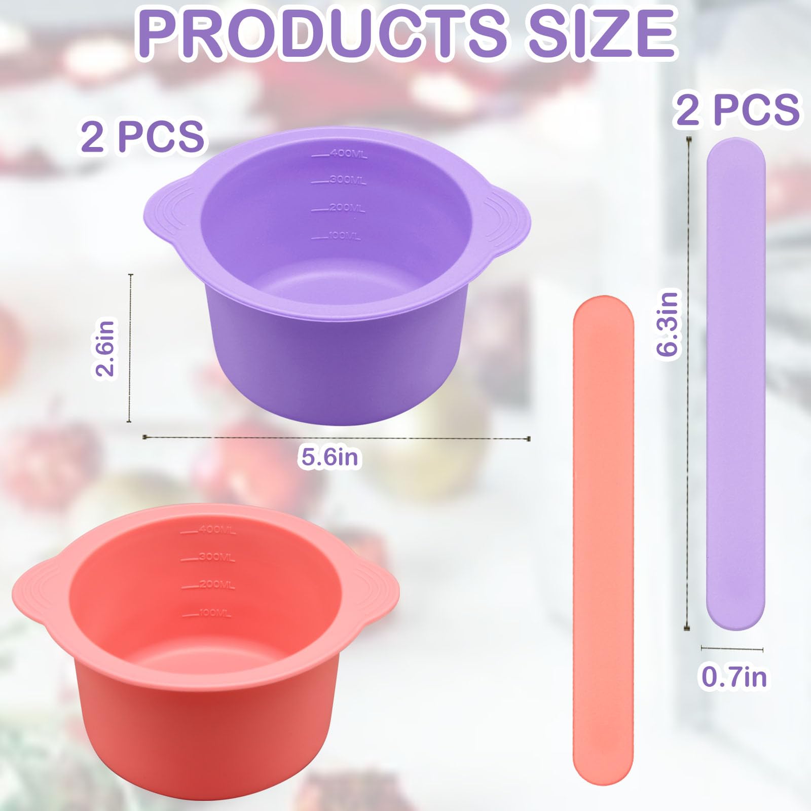 2Pcs Silicone Wax Warmer Liner, Silicone Wax Bowl for Wax Warmer, Non-Stick Wax Melt Warmer Wax Pot Replacement, Reusable Wax Melt Liner with 2 Pcs Wax Spatula Sticks for Hair Removal (Purple, Pink)