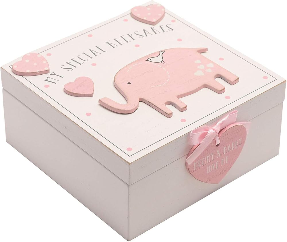 ukgiftstoreonline Baby Girl Memories Keepsake Box Vintage Pink Wood