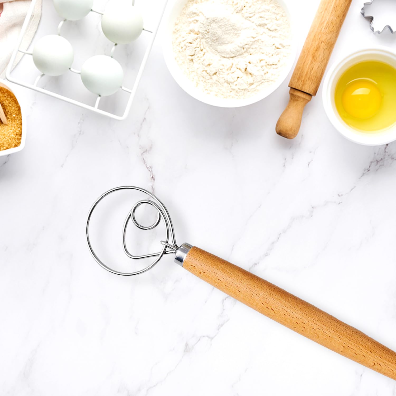 King Arthur Baking Company Baker’s Dough Whisk, Single-Loop, 18/8 Stainless Steel and Beechwood - view 4