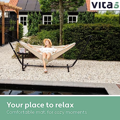 Vita5 Hammock with Stand - Adjustable Frame 290-330cm - Large 80% Cotton 20% Polyester Hammock for Garden, Patio, Balcony and Camping - Portable with Carry Bag