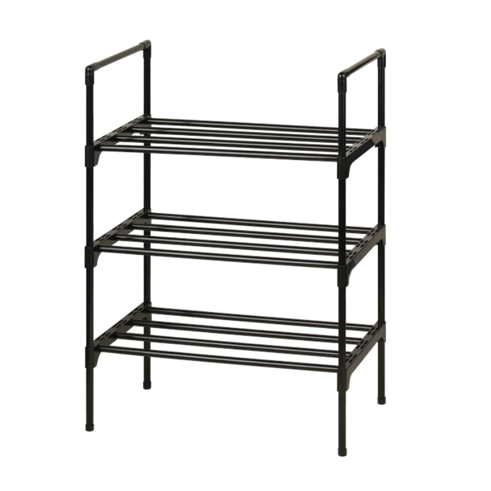 Ywinler 3 Tier Shoe Racks, Metal Shoe Storage Organiser Small Narrow Shoe Shelf Stackable for Hallway, Entryway, Living Room, 43 × 25 × 65cm, Black