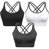 VEQKING Strappy Womens Sports Bras Cross Back for Running Removable Padded Workout Yoga Bras Pack Gifts