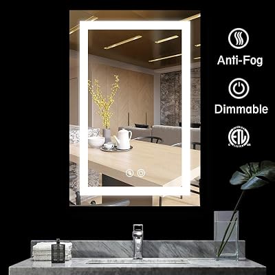 BATH KNOT LED Bathroom Makeup Vanity Mirror with Lights-Wall Mounted Backlit Mirror, Vanity Lighted Mirror with ETL Certification for Whole Mirror, 24