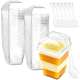 Slomg 100 Pack 5 oz Plastic Dessert Cups with Dome Lids, Disposable Parfait Shooter Pudding Jello Cups with Spoons for Party, Clear Fruit Yogurt Ice Cream Bowls for Trifle Mousse Appetizer Snack
