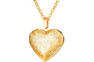 U7 Locket Necklace Custom Text Heart/Oval/Round Shape Locket Necklace Personalized Flower Lockets Jewelry with 18-20 Inch Cha
