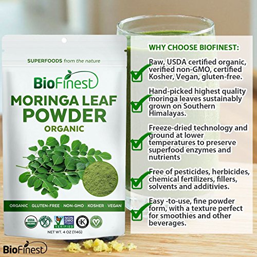 image for Biofinest Moringa Leaf Powder - 100% Pure Freeze-Dried Antioxidants Su