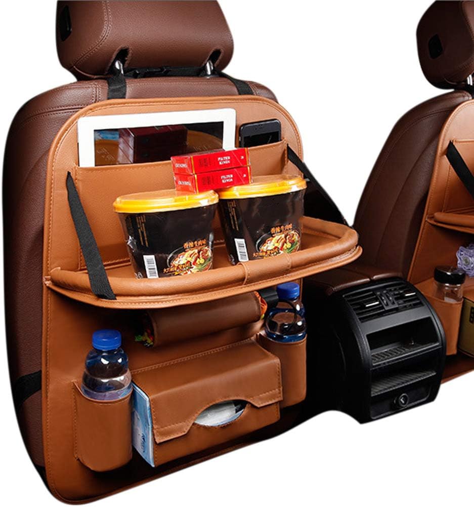 Gmorosa Car Backseat Organizer Foldable Table Holder PU Leather Kick Mat for Bottle Tissue Box Kid Toys