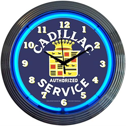 Icon Neon Cadillac Service Wall Clock, Real Neon (not LED), Garage, Blue
