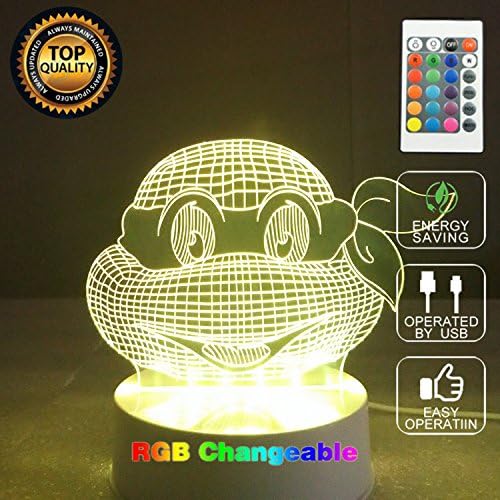 3D Optical Illusion Ninja Turtles Panel Model Lighting Night 7 Color Change USB Touch button LED Desk Table Light Lamp