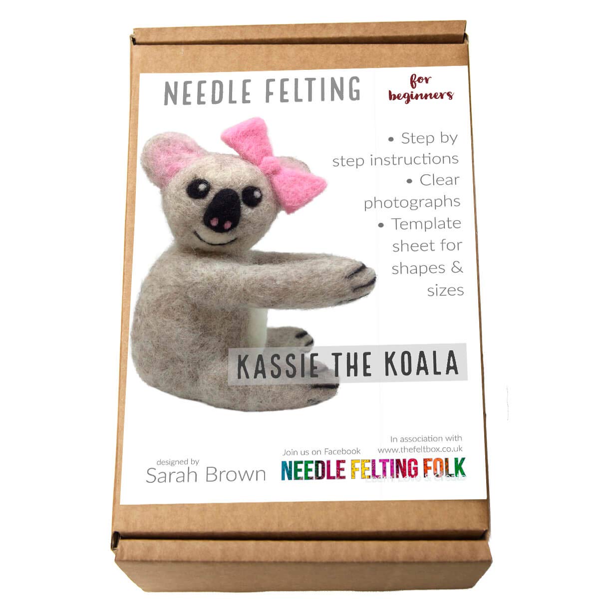 The Felt Box Needle Felting Kit - Kassie The Koala. Designed by Sarah Brown of Needle Felting UK. Makes Two.