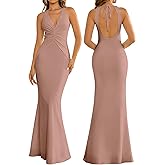 Colysmo Women Summer Bodycon Maxi Dress Sexy Ruched Deep V Neck Elegant Formal Wedding Guest Long Dresses