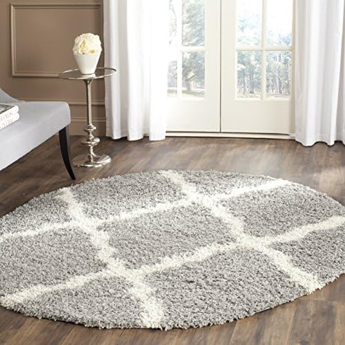 SAFAVIEH Dallas Shag Collection 6' Round Grey/Ivory SGD257G Trellis Non-Shedding Living Room Bedroom Dining Room Entryway Plush 1.5-inch Thick Area Rug