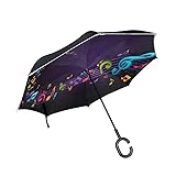 Reverse Umbrella Music Notes Purple Windproof