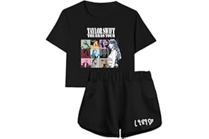 Zelbuck Girls Shorts Set, Trendy Singer Fans Crop Top and Shorts Set Toddler Kids 2 Piece Concert Outfit for 4-15 Years