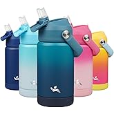 Konokyo Insulated Water Bottle with Straw Lid,12 oz Stainless Steel Vacuum Metal Bottle with Silicone Handle,Vast