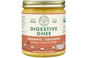 Pure Indian Foods Organic Digestive Ghee, 7.8 oz, Clarified Butter, Pasture Raised Grassfed, Non-GMO, Gluten Free, Made in USA, Paleo & Keto Friendly