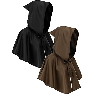 Fourluoo 2 Pcs Medieval Grim Cowl Cloak Hat Wicca Pagan Hood Viking Cape Hooded Cosplay Costumes Poncho