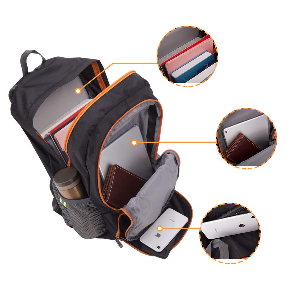 Lightweight Packable Backpack Water Resistant Hiking Daypack 25L - Foldable Camping Outdoor Bag(Black)