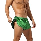 Rexcyril Men's Boxer Jockstrap Sexy Underwear, Silky Satin Split Side Gym Running Active Shorts