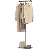 GUOHNHE T-shaped Coat Rack Freestanding, Metal Hanger, Black, 68.9 In High | Modern Clothing Rack for Hanging Clothes, with Rock Slab Base, Heavy-duty Metal Garment Rack for Bedroom, Office and Hallway