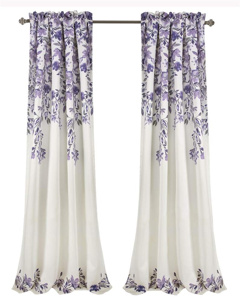 Lush Decor Purple and Gray Tanisha Curtains Room Darkening Floral Vine Print Design Window Panel Set (Pair), 95 in x 52 — image 1