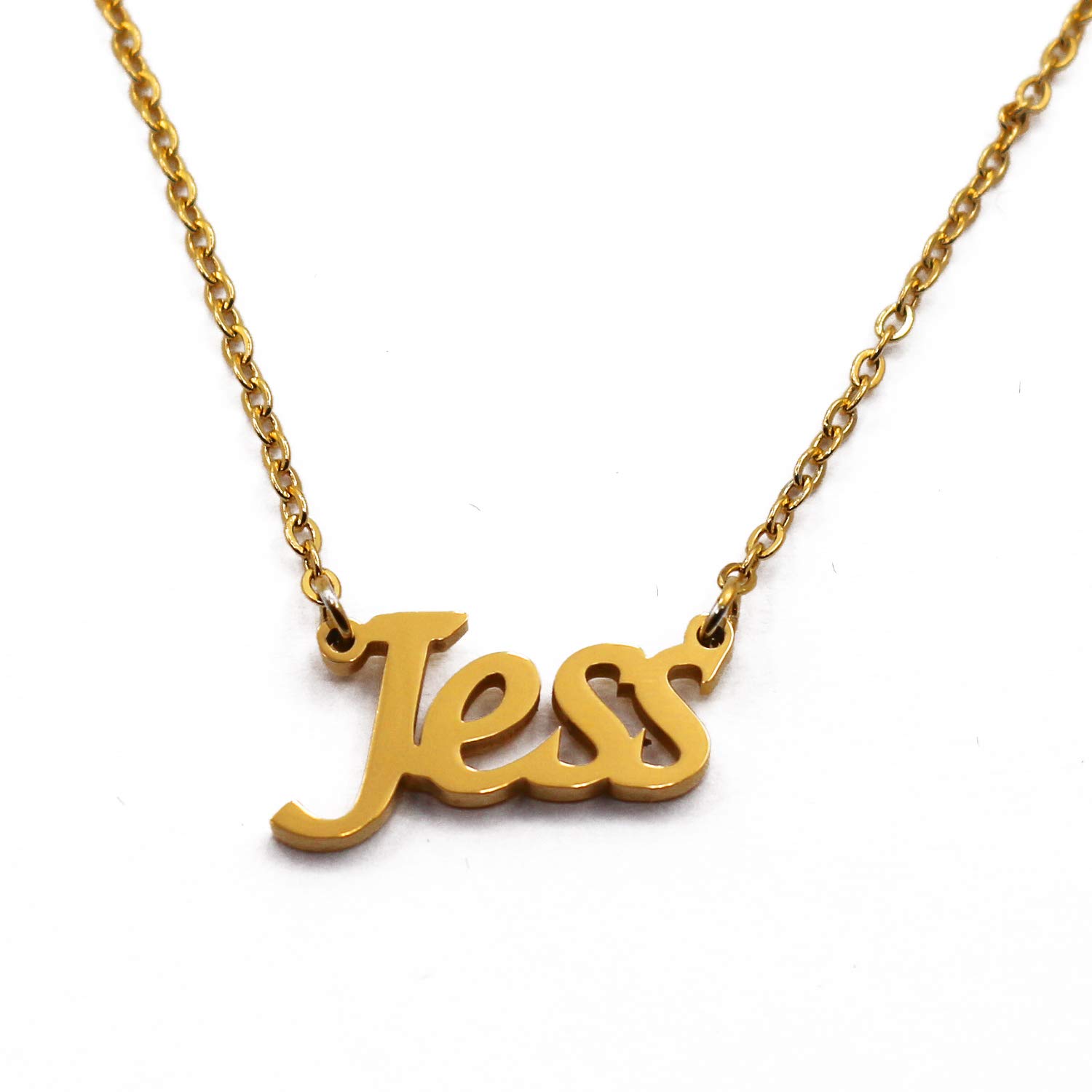 Kigu Jess Personalised Name Necklace 18ct Gold Plated, Custom Dainty Name Pendants, Jewellery for Ladies, Girlfriend, Mother, Sister, Friends