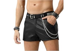Arjen Kroos Men's PU Leather Shorts Sexy Rave Hot Short Pants with Pockets