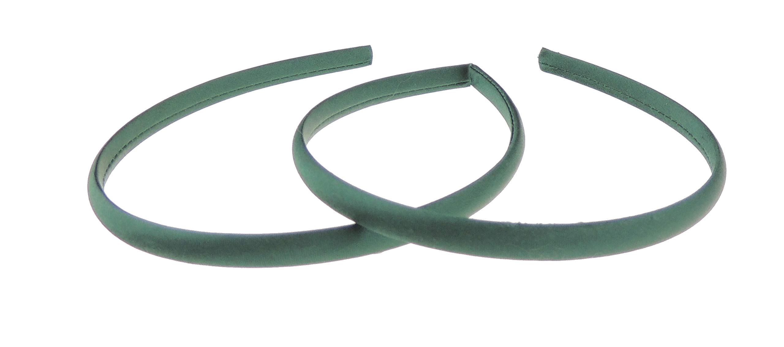 Pair of 2 Slim Thin 1cm Satin Covered Teens Girls Bridesmaid Basic Party Satin Plain DIY Alice Headband Hairband Head Hair Band Kids School Uniform (Forest Green, One Size)