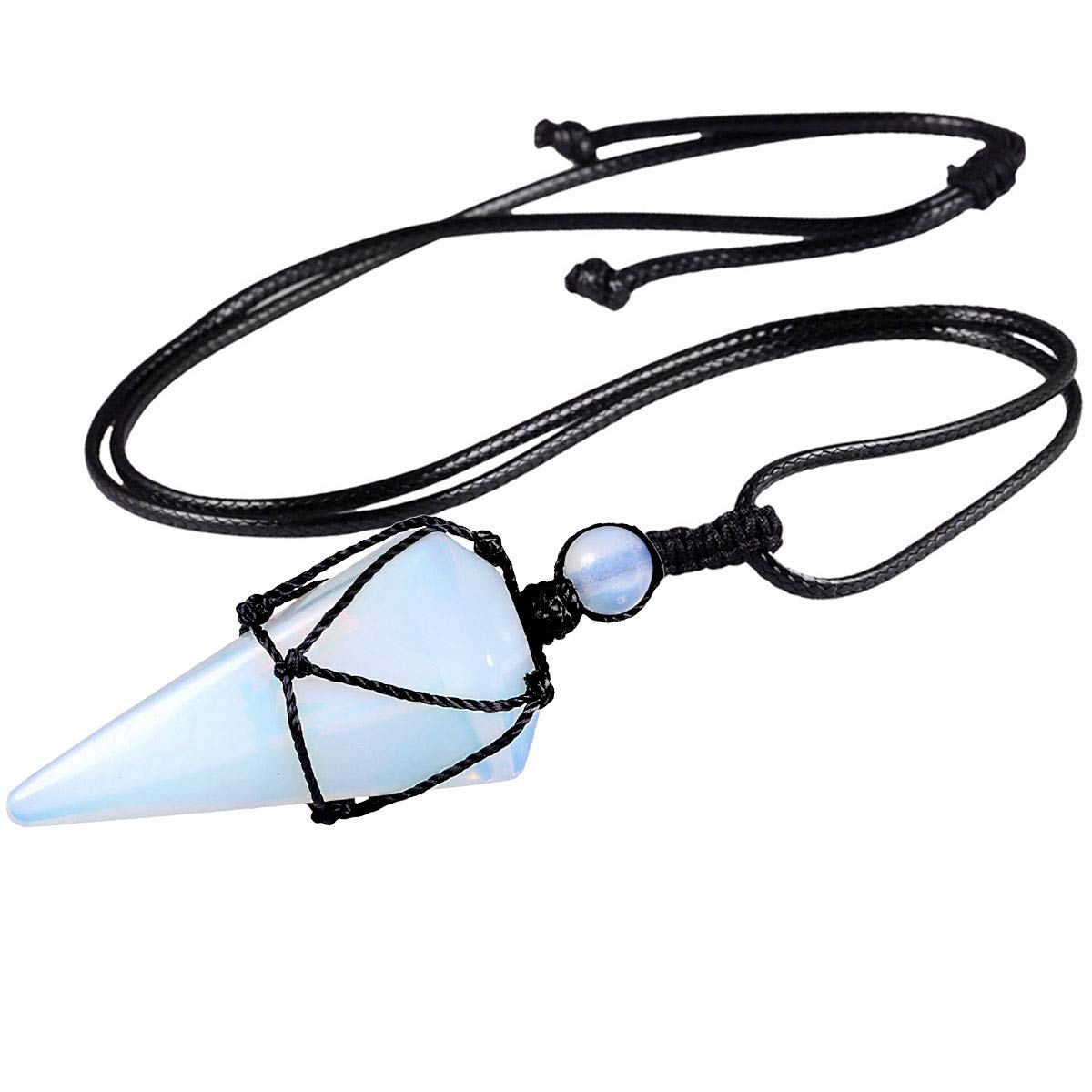 mookaitedecor Opalite Crystal Point Pendant Necklace for Women Men, Hexagonal White Crystal Necklace Semi Precious Stone Necklace Healing Crystal Reiki Chakra Birthday Jewellery Gift