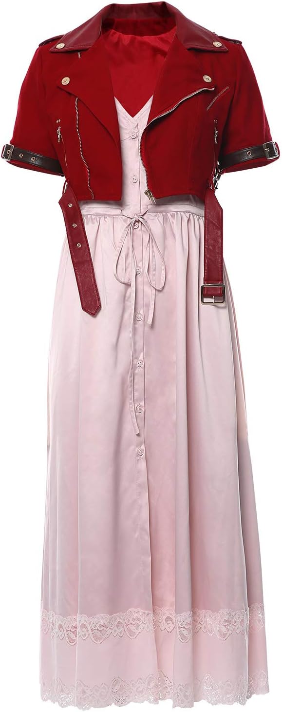 lancoszp Women Final Fantasy VII Cosplay Costume Halloween Aerith Gainsborough Pink Tube Top Dress