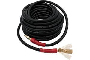 INTERTOOL 3/8” x 50ft Rubber Air Hose, Ultra-Durable, Heavy Duty Reinforced Lining, Kink-Resistant Design, All-Weather, Industrial Brass Fittings, Quick Coupler, I/M Plug PT08-1735