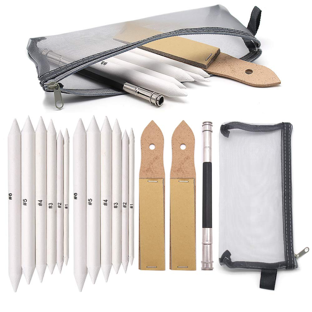 16pcs Blending Stumps Paper Tortillon Set Sketch for Art Drawing Artist DIY Sandpaper Sharpen Pads Blocks Pencil Extension Tool