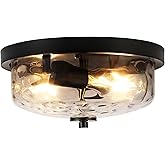 foucasal Black Flush Mount Ceiling Light, Farmhouse Hallway Light Fixtures with Water Ripple Glass Shade 2-Light Outdoor Flus