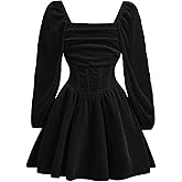 Floerns Girl's Bishop Long Sleeve Square Neck Cute Flare Hem A Line Dress