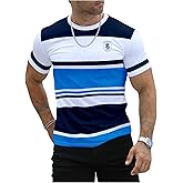Floerns Men's Striped Print Color Block Short Sleeve T Shirt Crewneck Summer Tee Shirts