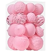 30pcs Velvet Christmas Ball Ornaments, Flocked Shatterproof Christmas Ornaments Hanging Xmas Tree Decorations Set for Home Party Holiday Decor (Multi-Size, Pink)