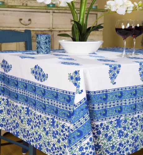 Attiser Handmade Tablecloth French Blue Country Designer Luxury Bohemian Hand Block Printed - Square Small (54"X54")