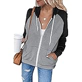 INFITTY Women's Casual Color Block Long Sleeve Zip Up Hooded Sweatshirt Lightweight Hoodies Jacket with Pocket