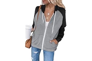 INFITTY Women's Casual Color Block Long Sleeve Zip Up Hooded Sweatshirt Lightweight Hoodies Jacket with Pocket