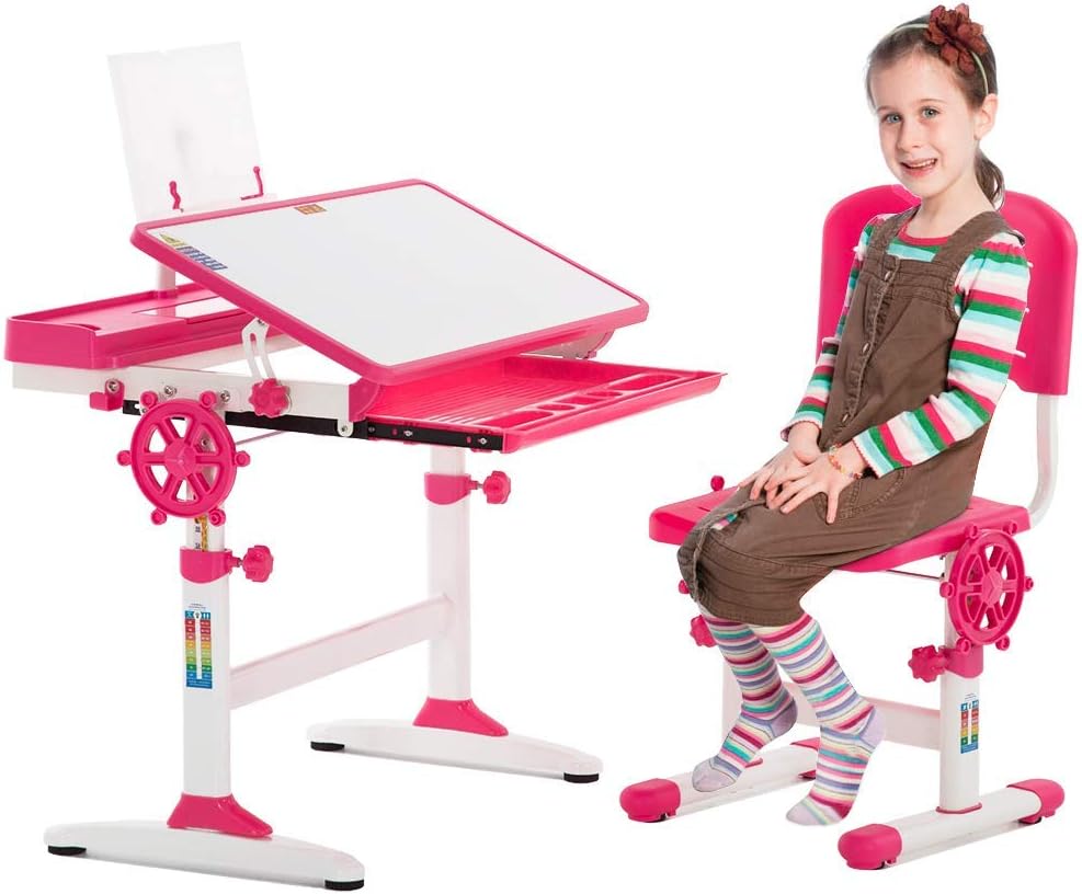 FURNITURE FIRST Height Adjustable Tiltable Study Table Split Desk (Size: 800 x 620 mm) with Grooved Holders, Rotatable Height Lock Includes Book Stand, Stationary Boxes for Age 3-18 Years Model:WINX